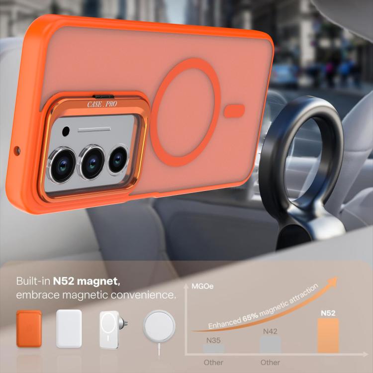 Orange frosted phone case with camera bracket and large ring grip