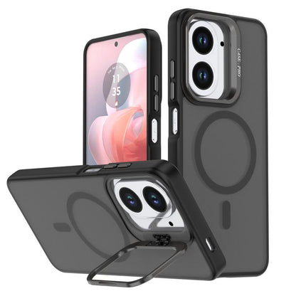 Black frosted MagSafe phone case with camera bracket and circular ring detail