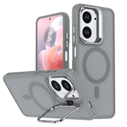 Grey frosted MagSafe phone case with camera bracket and circular ring detail