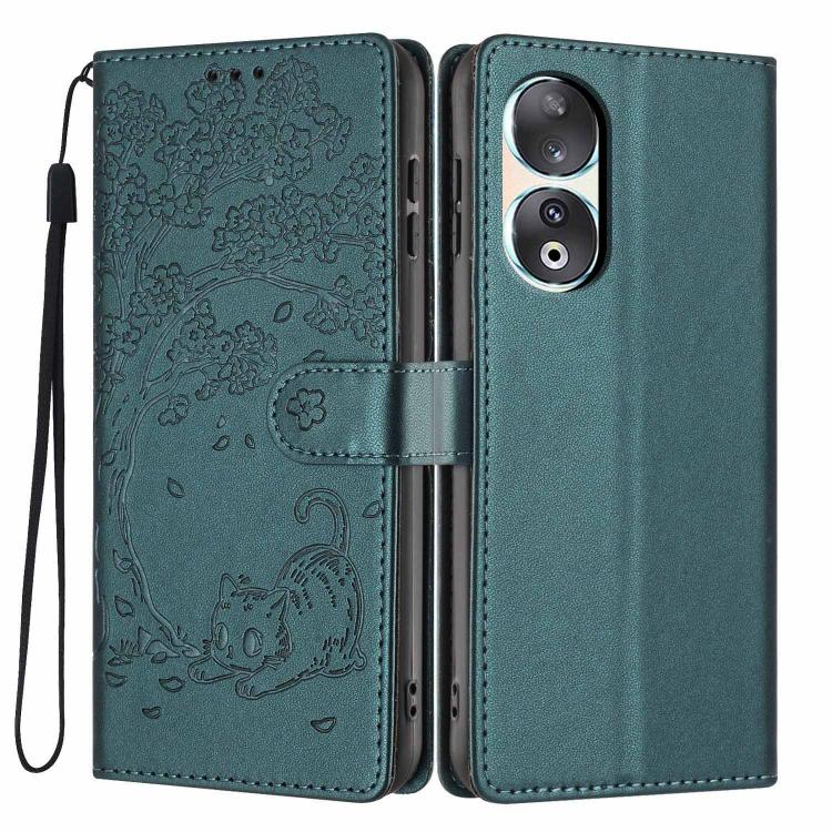 Tree Cat Embossed Flip Vegan Leather Phone Case, For Honor 90 Pro, For Honor 90