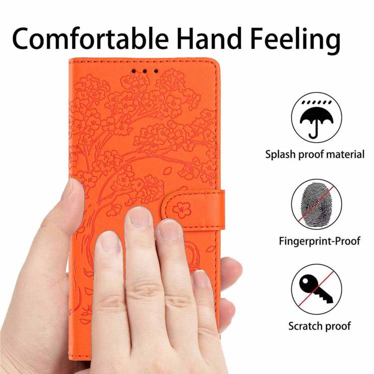 Tree Cat Embossed Flip Vegan Leather Phone Case, For Honor 90 Pro, For Honor 90