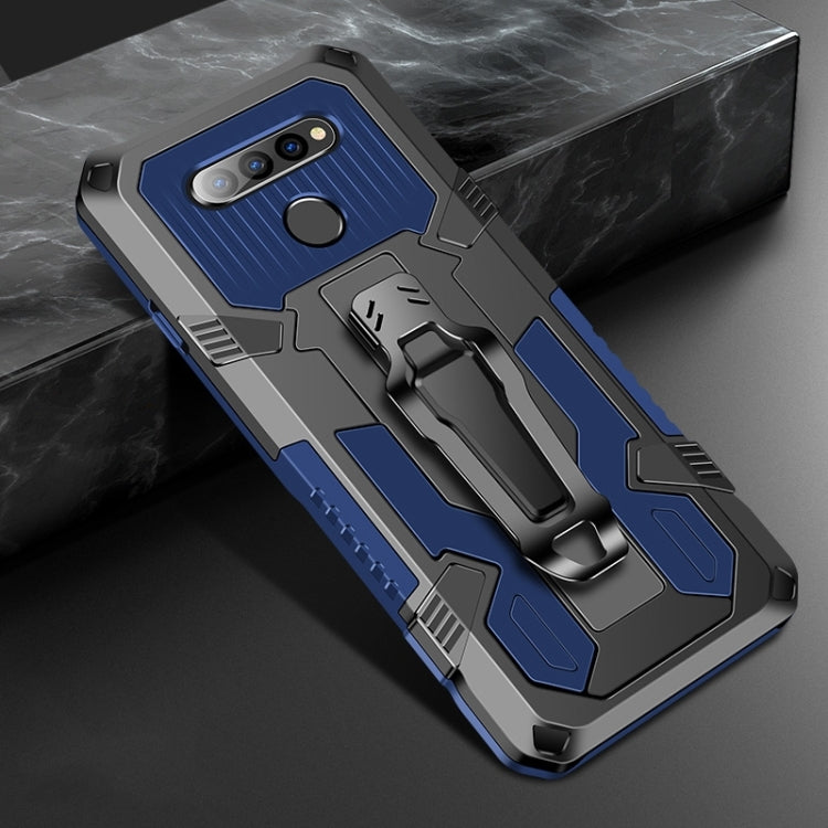 Royal blue rugged phone protective case with gray shockproof armor, raised camera cover