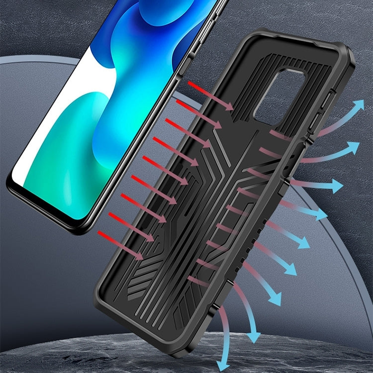 Black rugged protective phone case with textured impact bars and vented grip pattern