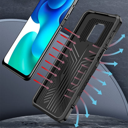 Black rugged protective phone case with textured impact bars and vented grip pattern