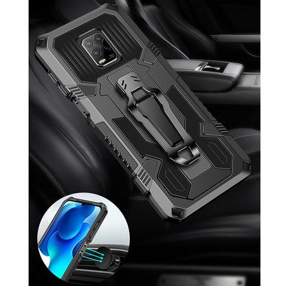 Gray rugged phone protective case with kickstand and side button cutouts