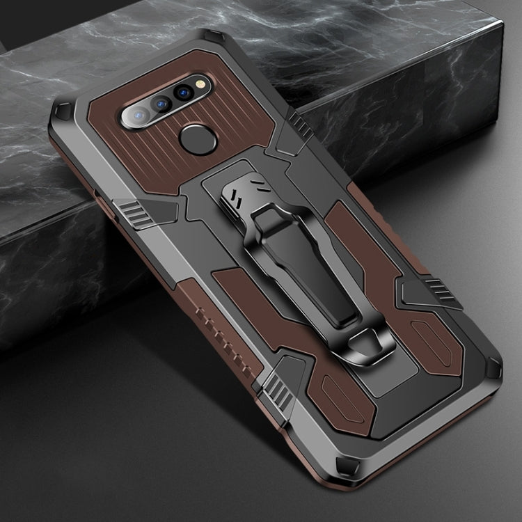 Coffee brown rugged phone protective case with gray shockproof armor and camera cover