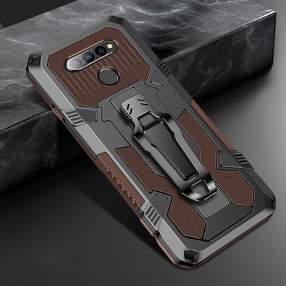Coffee brown rugged phone protective case with gray shockproof armor and camera cover