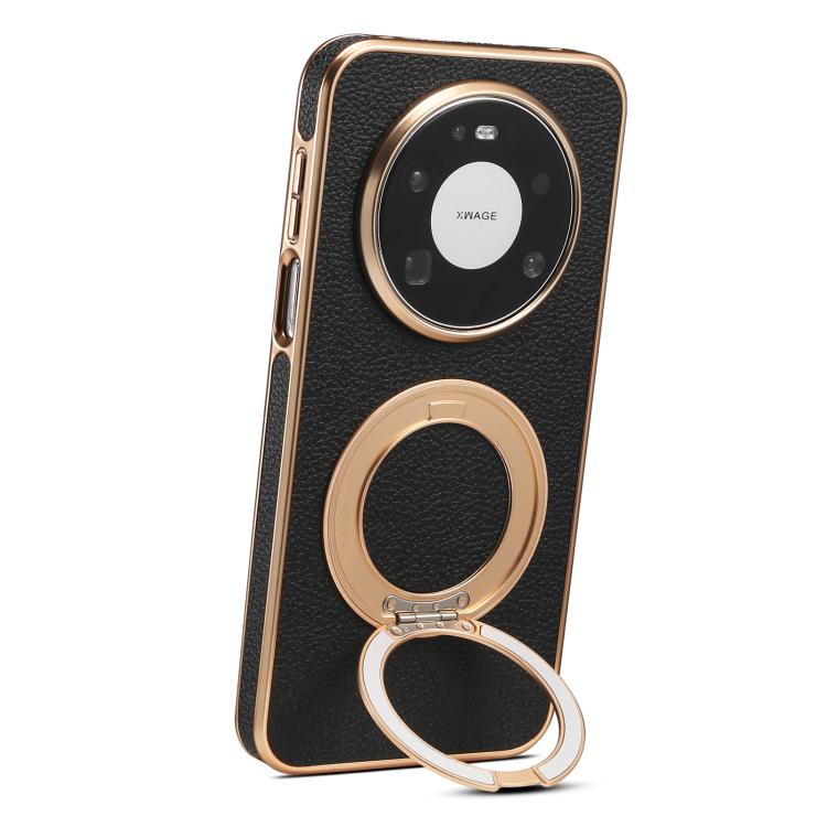 Denior A23 Magnetic Holder Electroplating Genuine Leather Phone Case, For Huawei Mate 80 Pro Max, For Huawei Mate 80 Pro / 80