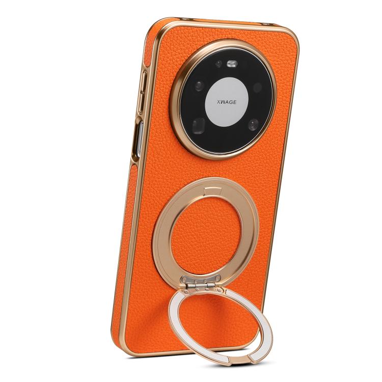 Denior A23 Magnetic Holder Electroplating Genuine Leather Phone Case, For Huawei Mate 80 Pro Max, For Huawei Mate 80 Pro / 80