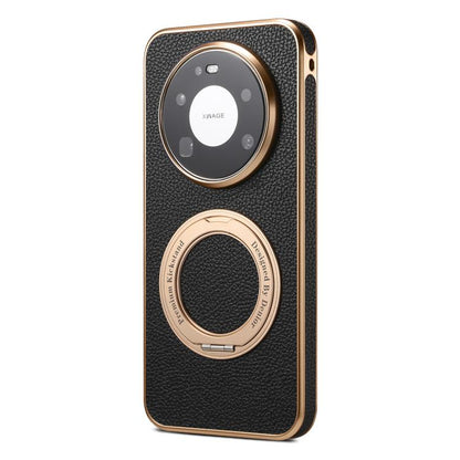 Denior A23 Magnetic Holder Electroplating Genuine Leather Phone Case, For Huawei Mate 80 Pro Max, For Huawei Mate 80 Pro / 80