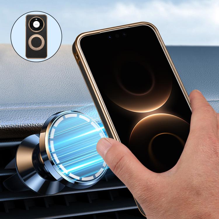 Denior A23 Magnetic Holder Electroplating Genuine Leather Phone Case, For Huawei Mate 80 Pro Max, For Huawei Mate 80 Pro / 80