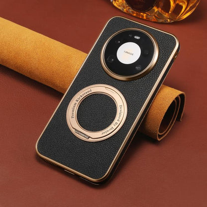 Denior A23 Magnetic Holder Electroplating Genuine Leather Phone Case, For Huawei Mate 80 Pro Max, For Huawei Mate 80 Pro / 80