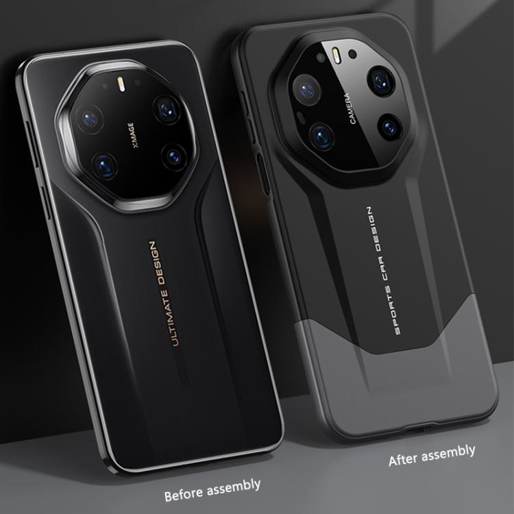 Black rugged phone case with textured accents and raised camera lens frame