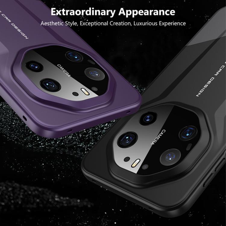 Purple and black rugged phone case with raised camera cover and metal-tone details