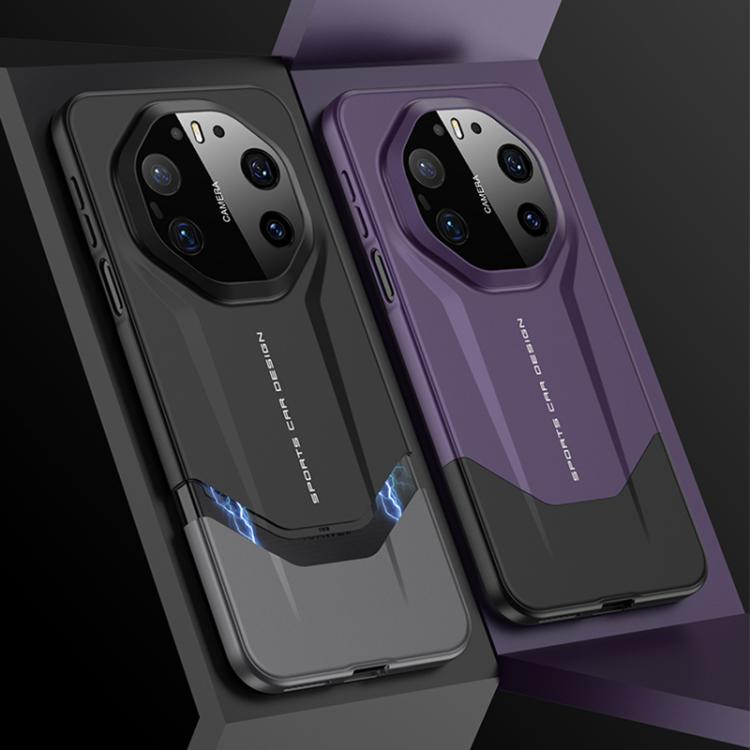 Black and purple rugged phone case pair with raised camera lens protection