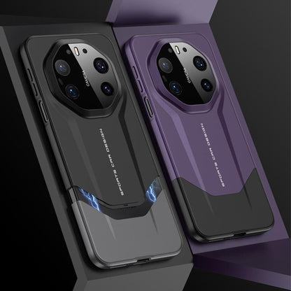 Black and purple rugged phone case pair with raised camera lens protection