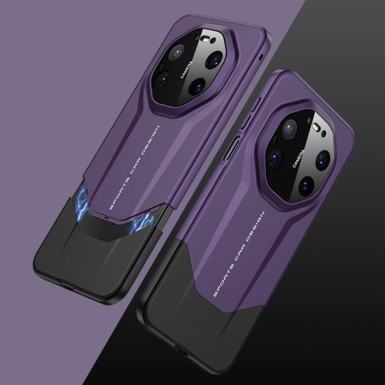 Purple armor-style phone case with raised camera lens covers and side cutouts