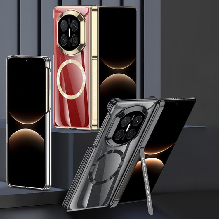 Metal phone case with magnetic ring side cover, camera cutouts, foldable hinge