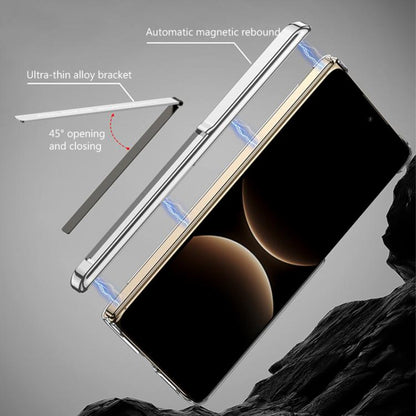Ultra-thin phone case with metal bracket and magnetic rebound hinge, camera cutouts