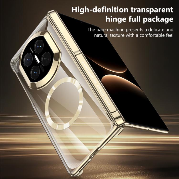 Champagne gold phone case with magnetic ring and transparent hinge cover, camera cutouts