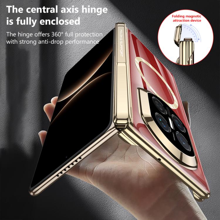 Champagne gold phone case with fully enclosed central hinge and camera cutout