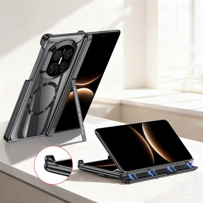 Black flip phone case for Huawei Mate X7 with magnetic ring detail and camera cover