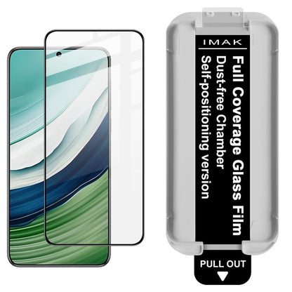Tempered glass screen protector with IMAK pull-out tab and positioning locator frame