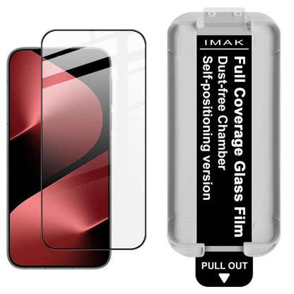 Full coverage tempered glass screen protector film over red smartphone display