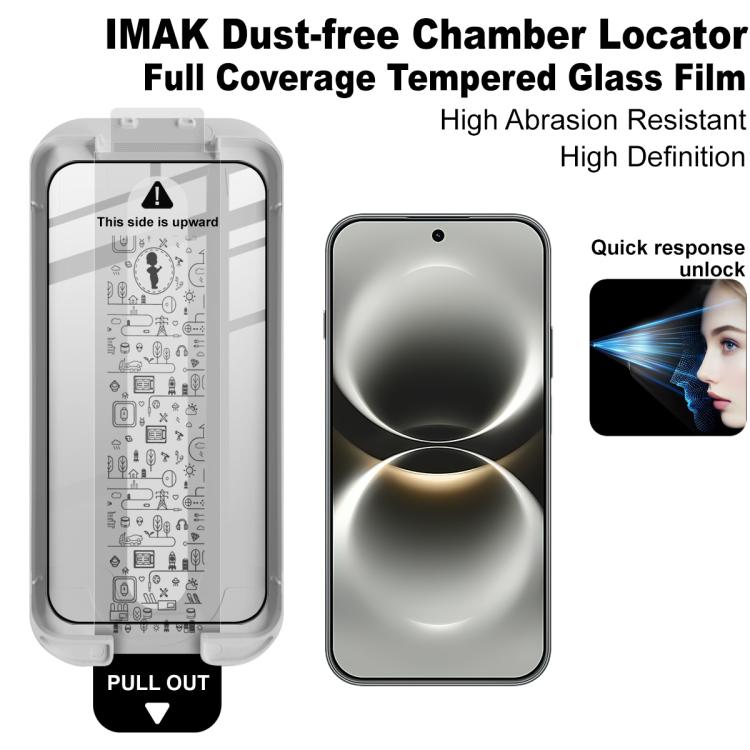Dust-free chamber locator tempered glass screen protector, full coverage, pull-out tray