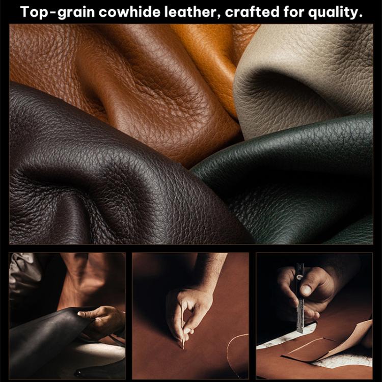 Top-grain leather swatches for folding magnetic phone case, textured finish