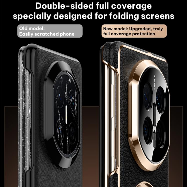 Folding leather magnetic phone case, black with dual-side full coverage and camera bezel