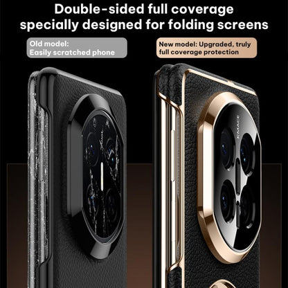 Folding leather magnetic phone case, black with dual-side full coverage and camera bezel