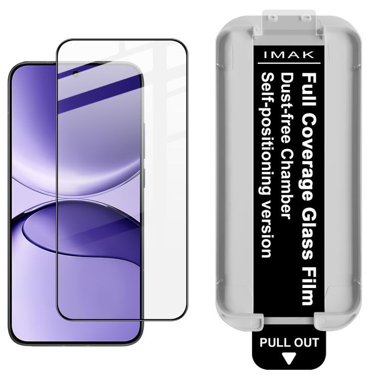 IMAK clear tempered glass screen protector on purple phone screen, with pull-out tray