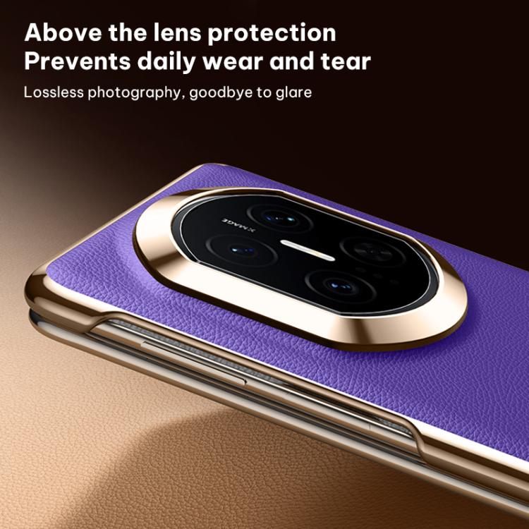 Purple vegan leather folding phone case with camera lens protection for Huawei Mate X