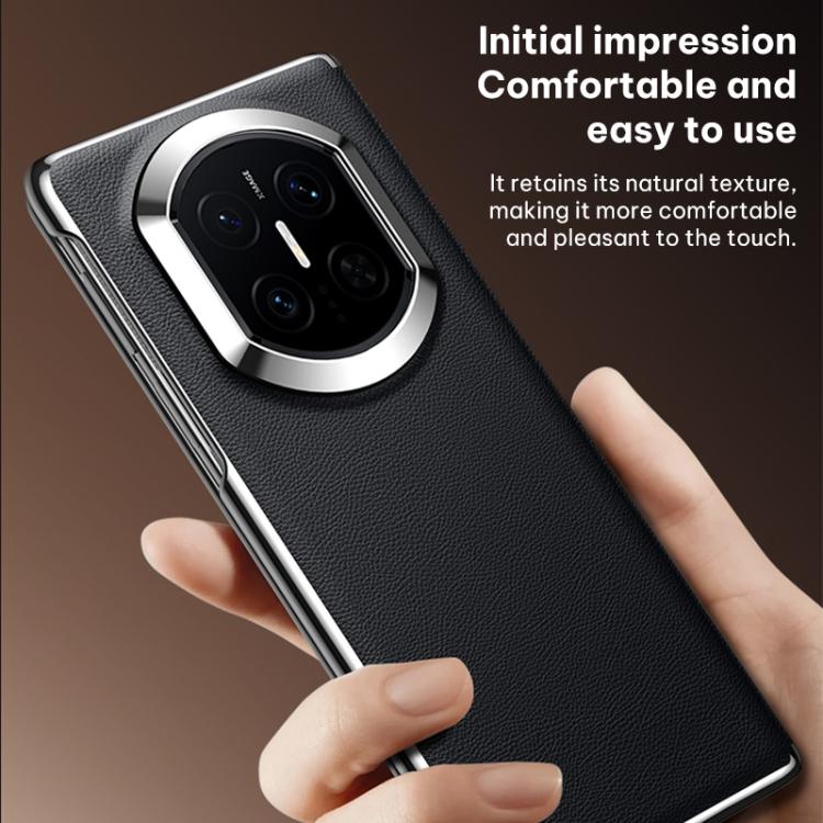 Black vegan leather folding phone case with textured finish and camera cutout for Huawei Mate X