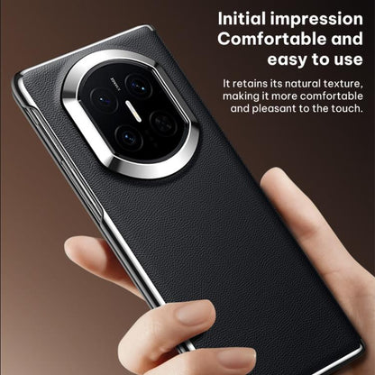 Black vegan leather folding phone case with textured finish and camera cutout for Huawei Mate X
