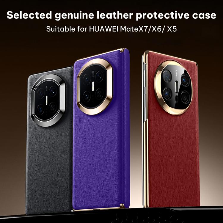 Purple, black, and red vegan leather folding phone cases with camera cutouts