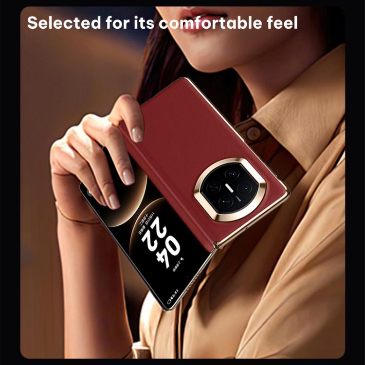 Red vegan leather folding phone case with camera cutout for Huawei Mate X