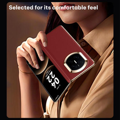 Red vegan leather folding phone case with camera cutout for Huawei Mate X