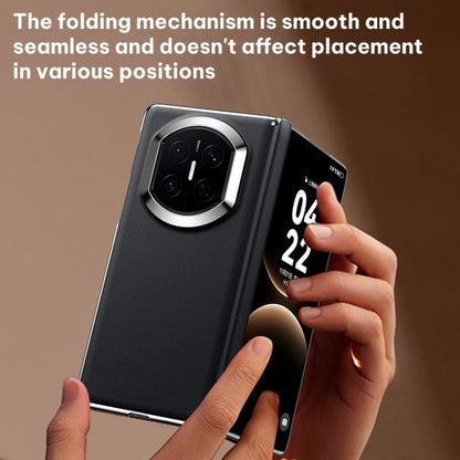 Black vegan leather folding phone case with circular camera cutout for Huawei Mate X
