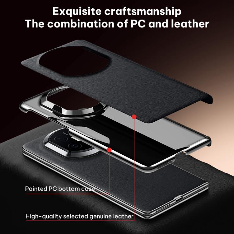 Dark gray vegan leather folding phone case with camera and hinge cutouts for Huawei Mate X