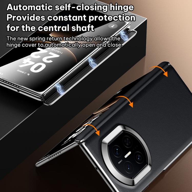 Black vegan leather folding phone case with hinge design and camera cutout for Huawei Mate X