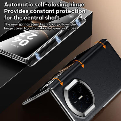 Black vegan leather folding phone case with hinge design and camera cutout for Huawei Mate X