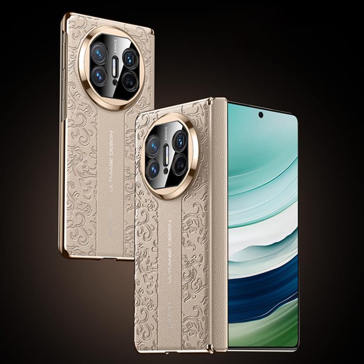 Folding vegan leather phone case with cloud dragon pattern, gold