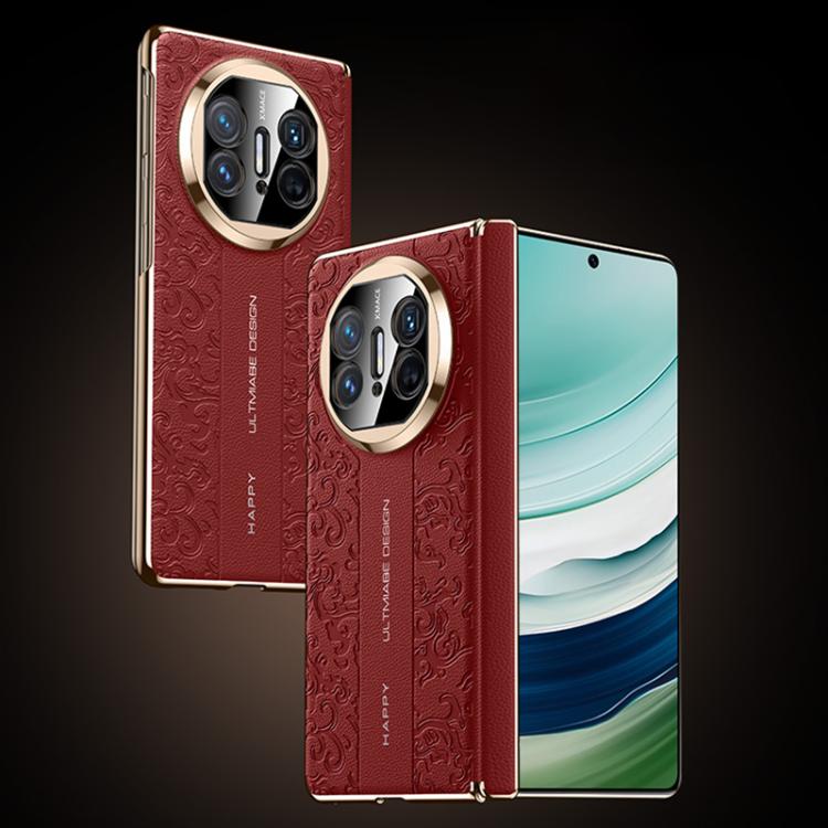 Folding vegan leather phone case with cloud dragon pattern, red
