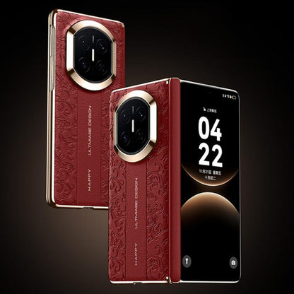 Folding vegan leather phone case with cloud dragon pattern, red