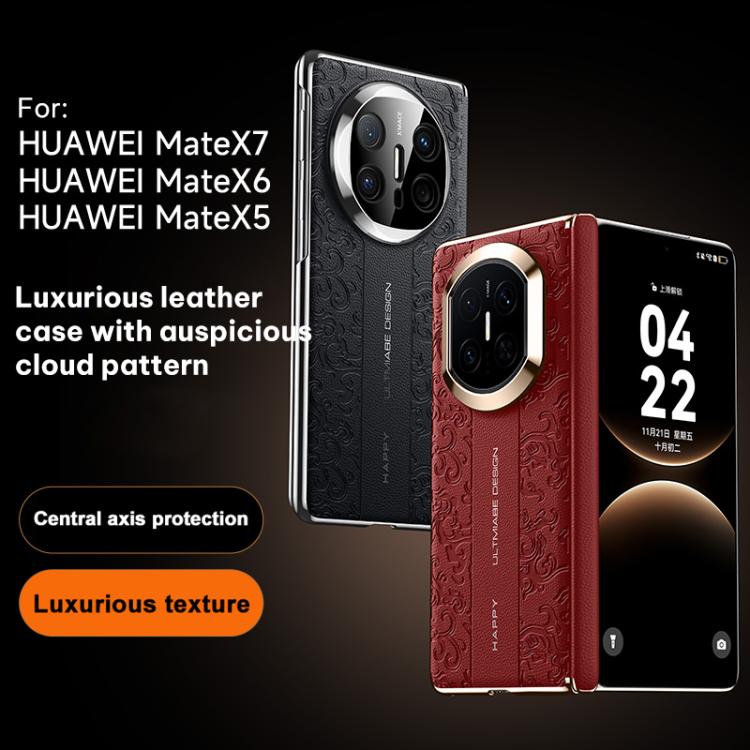 Folding vegan leather phone case with cloud dragon pattern, red and black