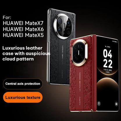 Folding vegan leather phone case with cloud dragon pattern, red and black