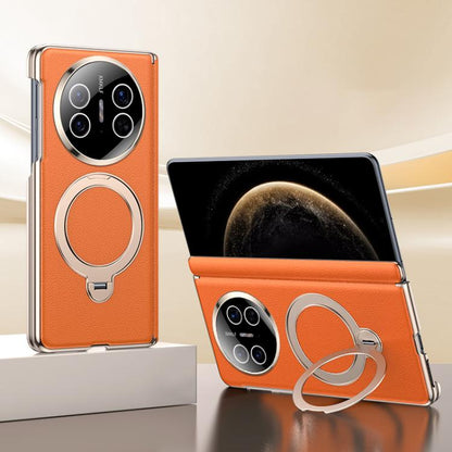 Orange vegan leather phone case with magnetic ring holder and folding cover