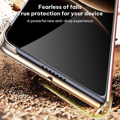 Vegan leather folding phone case with protective bumper edge and speaker openings